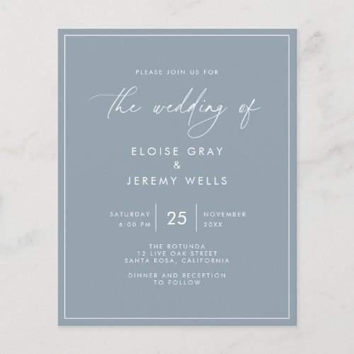 Budget Dusty Blue Wedding Invitation  Flyer