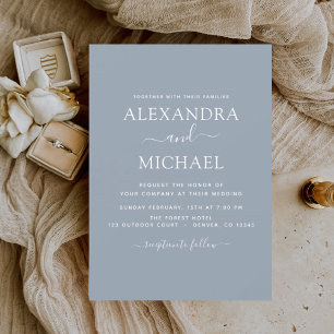 Budget Dusty Blue Wedding Modern Typography Flyer