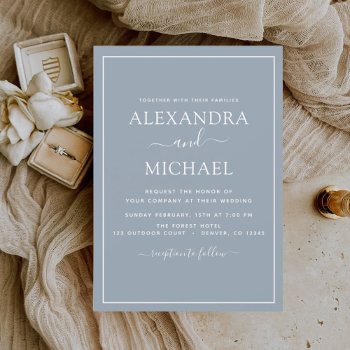 Budget Dusty Blue Wedding Modern Typography Flyer by Hot_Foil_Creations at Zazzle