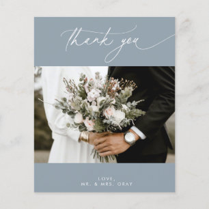 BUDGET Dusty Blue Wedding Photo Thank You Card Flyer