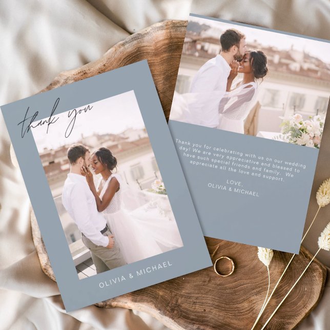 Budget Dusty Blue Wedding Photo Thank You Cards Flyer (Creator Uploaded)