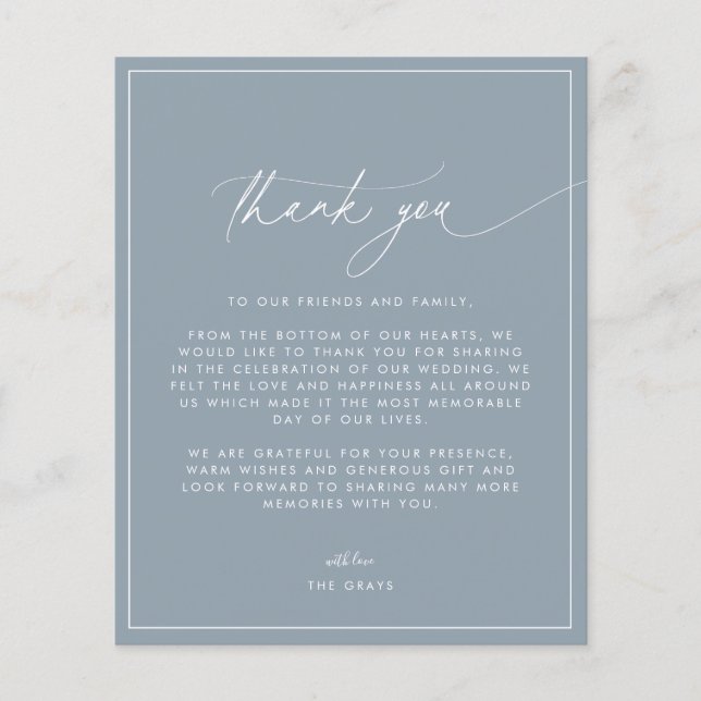 Budget Dusty Blue Wedding Thank You Card Flyer (Front)