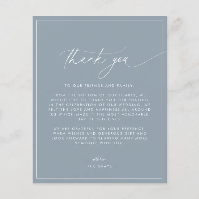 Budget Dusty Blue Wedding Thank You Card Flyer | Zazzle
