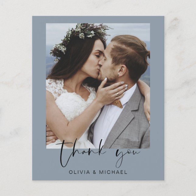 Budget Dusty Blue Wedding Thank You Card Flyer (Front)