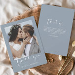 Budget Dusty Blue Wedding Thank You Card Flyer<br><div class="desc">Budget Dusty Blue Wedding Thank You Cards that have a photo on the front and back. The Thank you cards contain a modern hand lettered cursive script typography that are elegant,  simple and modern to use after you wedding day celebration.</div>
