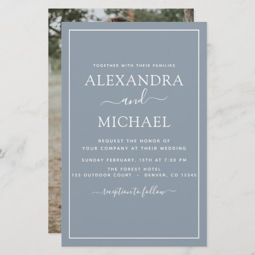 Budget Dusty Blue Wedding with Photo Invitation