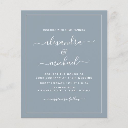 Budget Dusty Blue Wedding with Photo Invitation Fl Flyer