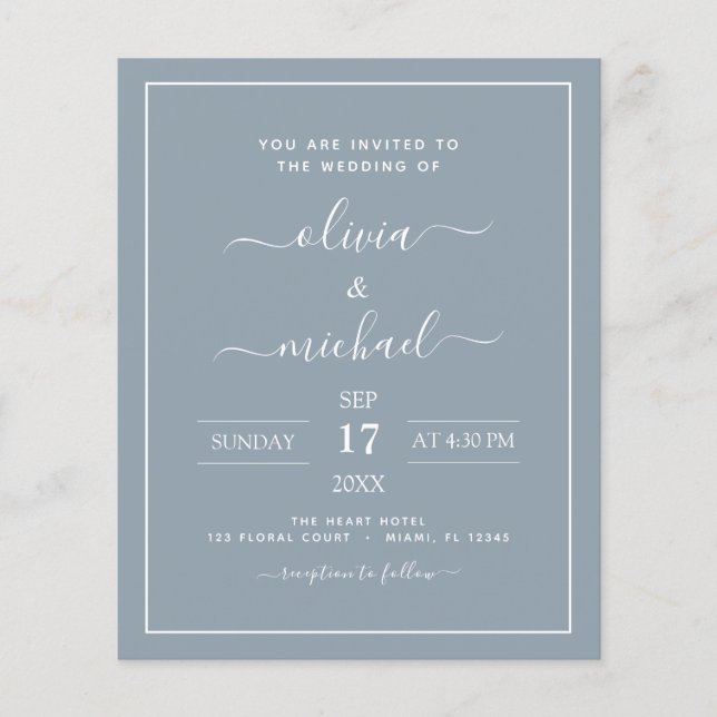 Budget Dusty Blue Wedding with Photo Invitation Fl Flyer (Front)