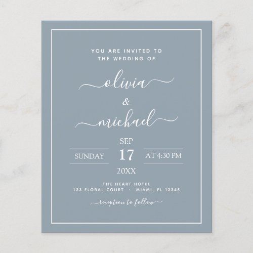 Budget Dusty Blue Wedding with Photo Invitation Fl Flyer