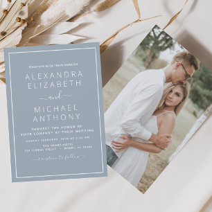 Budget Dusty Blue Wedding with Photo Invitation Fl Flyer