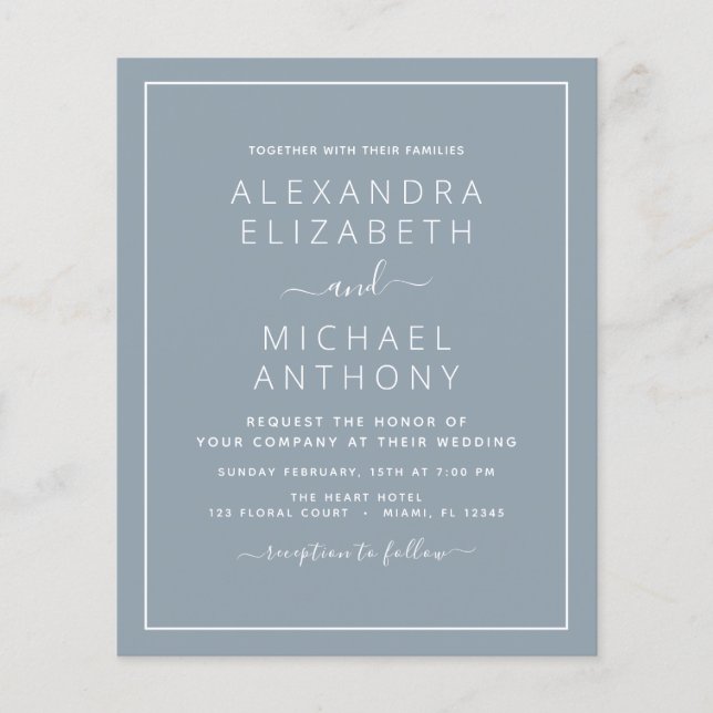 Budget Dusty Blue Wedding with Photo Invitation Fl Flyer (Front)