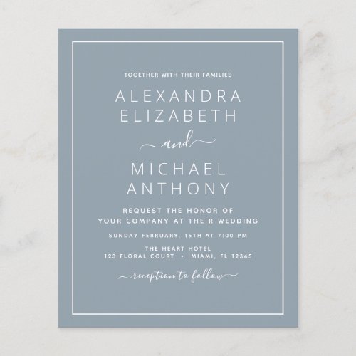 Budget Dusty Blue Wedding with Photo Invitation Fl Flyer