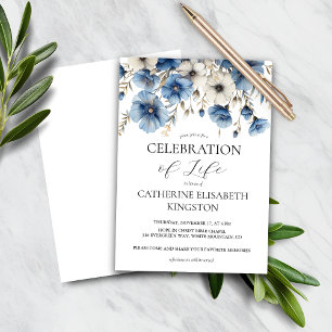Budget Dusty Blue White Floral Memorial Invite