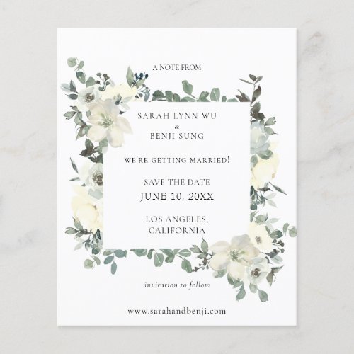 Budget Dusty Blue  White Floral Save the Date Flyer