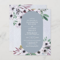 Budget Dusty Blue White Floral Wedding Invitation