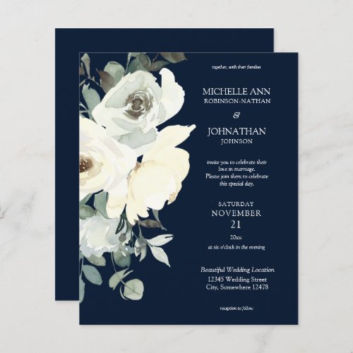 Budget Dusty Blue  White on Navy Floral Wedding