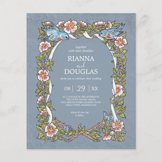 Budget Dusty Blue Wildflower Bird Pastel Wedding (Front)