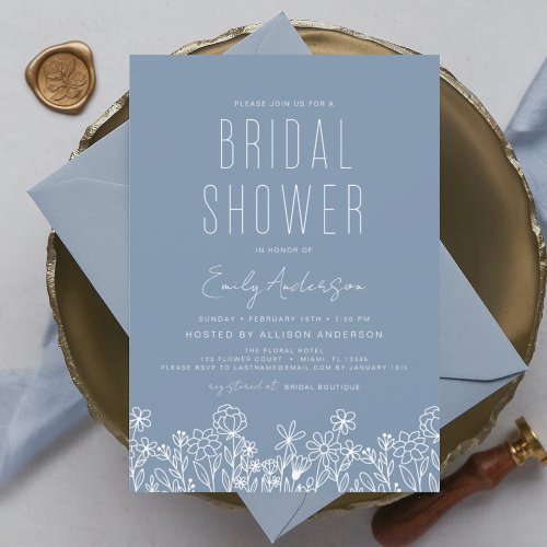 Budget Dusty Blue Wildflower Bridal Shower Elegant