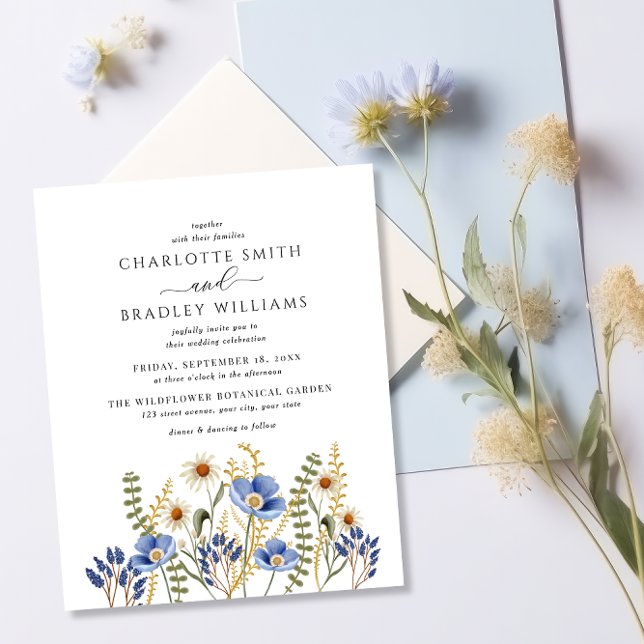 Budget Dusty Blue Wildflower Wedding Invitation (Creator Uploaded)