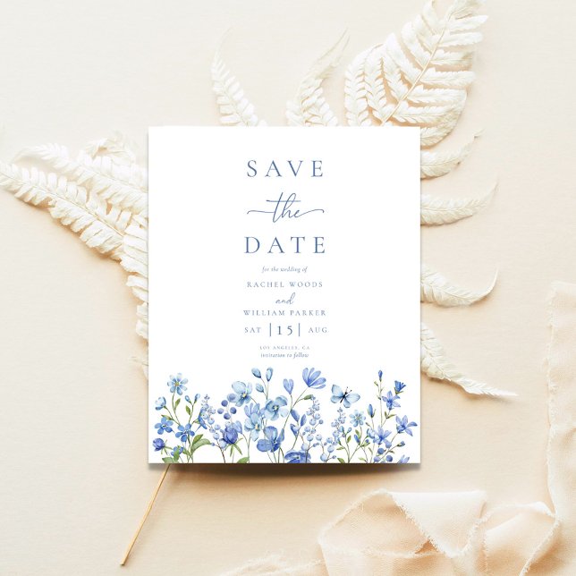 Budget Dusty Blue Wildflower Wedding Save The Date (Creator Uploaded)