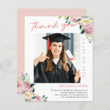 Budget Dusty Floral Photo Graduation Thank You