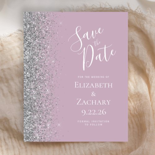 Budget Dusty Lilac Silver Glitter Save the Date