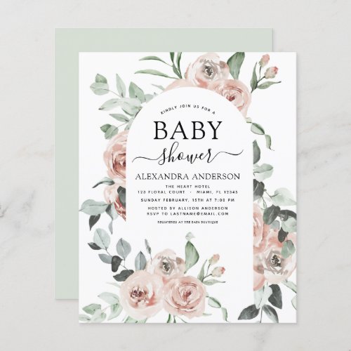 Budget Dusty Pink Baby Shower Floral Invitation