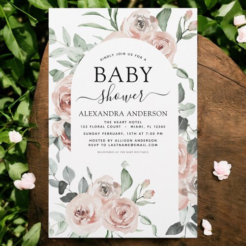 Budget Dusty Pink Baby Shower Floral Invitation