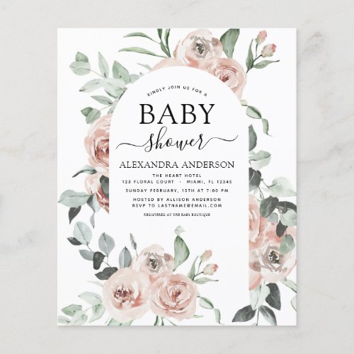 Budget Dusty Pink Baby Shower Floral Invitation Flyer