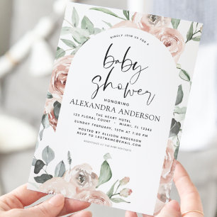 Budget Dusty Pink Baby Shower Floral Invitation Flyer
