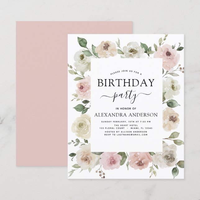  Budget Dusty Pink Birthday Party Floral  (Front/Back)