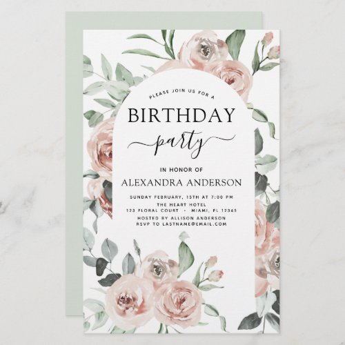 Budget Dusty Pink Birthday Party Floral Invitation