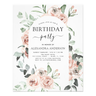 Budget Dusty Pink Birthday Party Floral Invitation Flyer