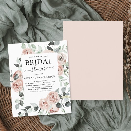 Budget Dusty Pink Bridal Shower Floral Invitation
