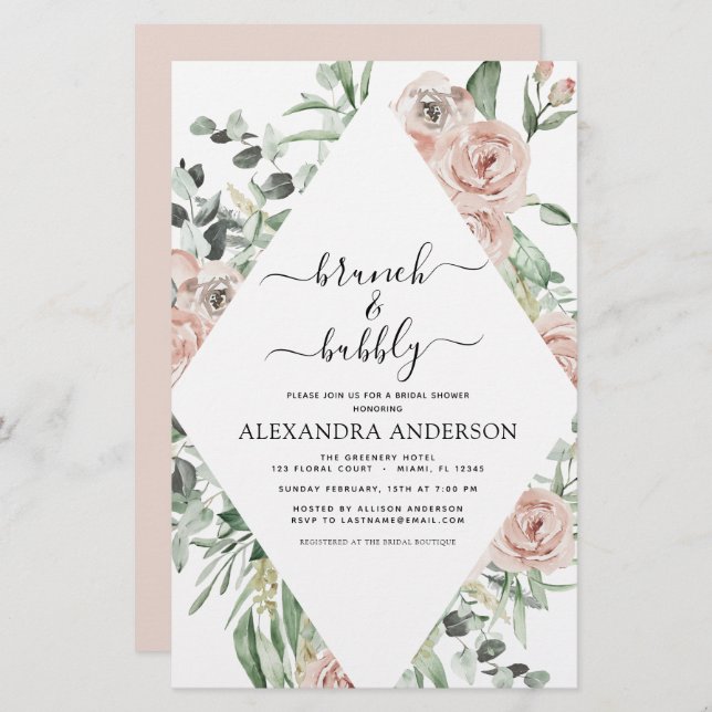 Budget Dusty Pink Brunch & Bubbly Bridal Shower (Front/Back)