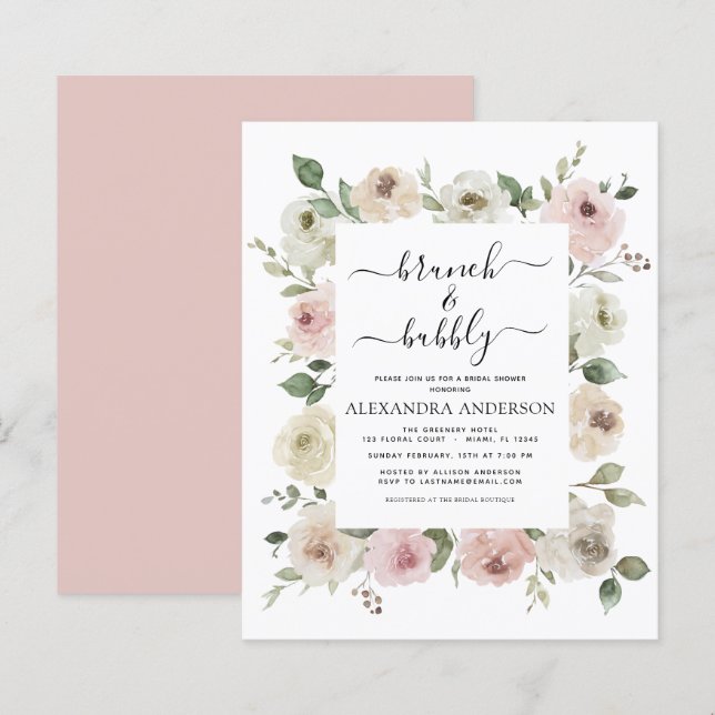 Budget Dusty Pink Brunch & Bubbly Bridal Shower (Front/Back)