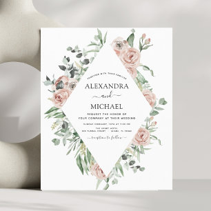 Budget Dusty Pink Eucalyptus Wedding Invitation