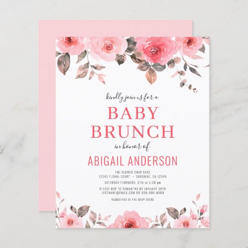 Budget Dusty Pink Floral Baby Brunch Invitation 