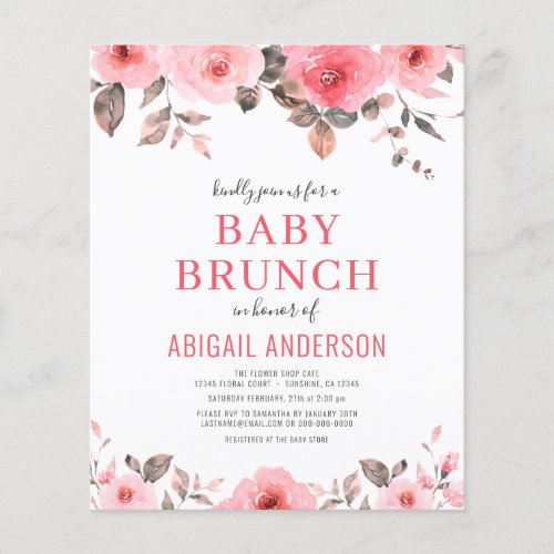 Budget Dusty Pink Floral Baby Brunch Invitation  Flyer