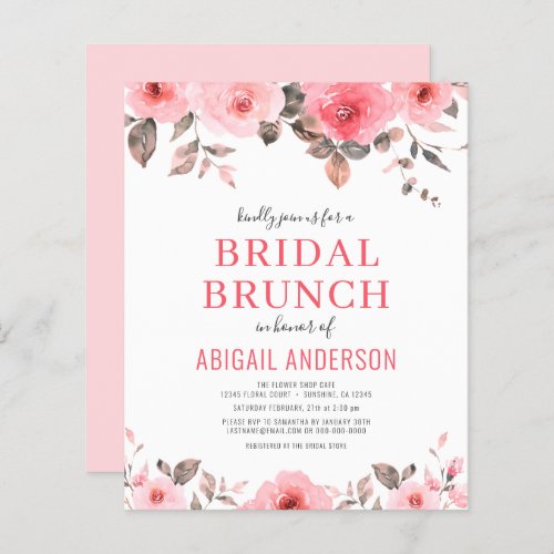 Budget Dusty Pink Floral Bridal Shower Invitation