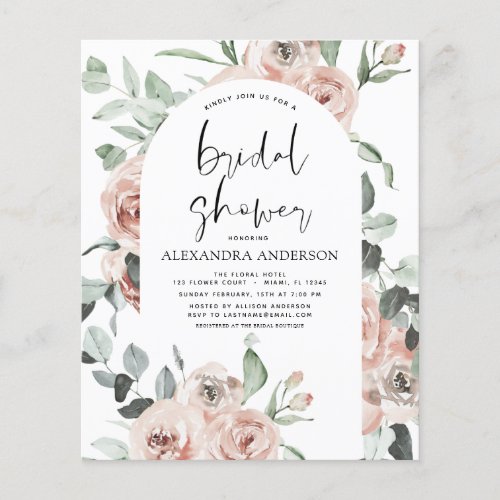 Budget Dusty Pink Floral Bridal Shower Invitation Flyer