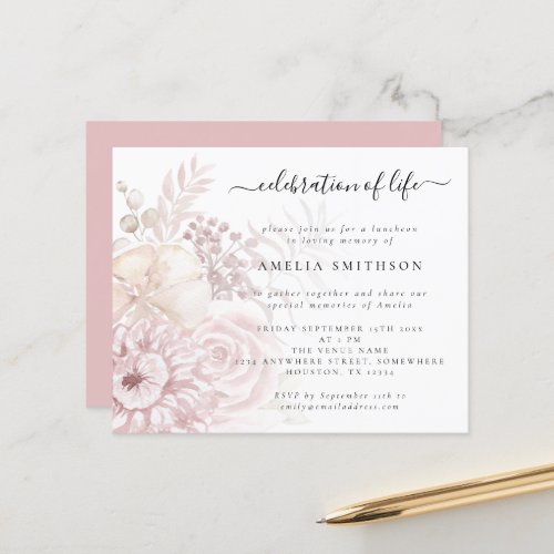 Budget Dusty Pink Floral Celebration of Life