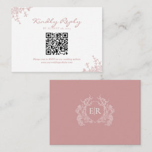 Budget Dusty Pink Floral Crest QR Code Wedding Enclosure Card
