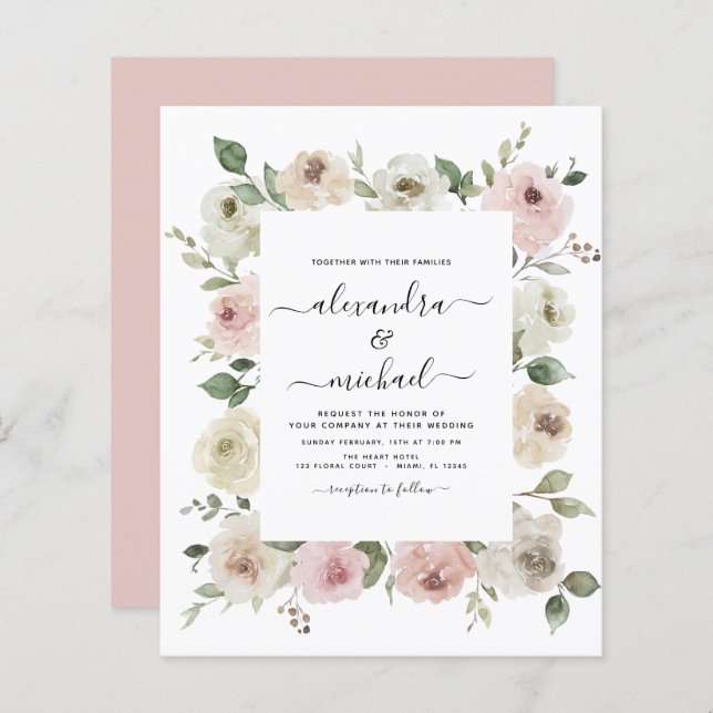 Budget Dusty Pink Floral Eucalyptus Wedding (Front/Back)