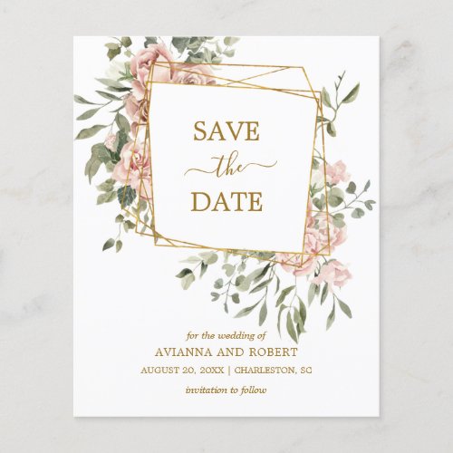 Budget Dusty Pink Floral Geometric Save the Date