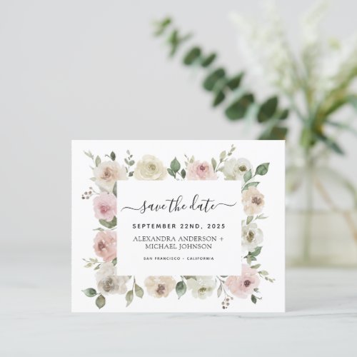 Budget Dusty Pink Floral Greenery Save the Date 