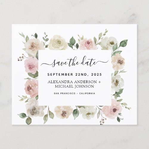 Budget Dusty Pink Floral Greenery Save the Date  Flyer