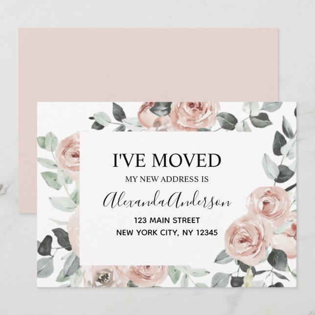Budget Dusty Pink Floral Moving Announcement (Front/Back)
