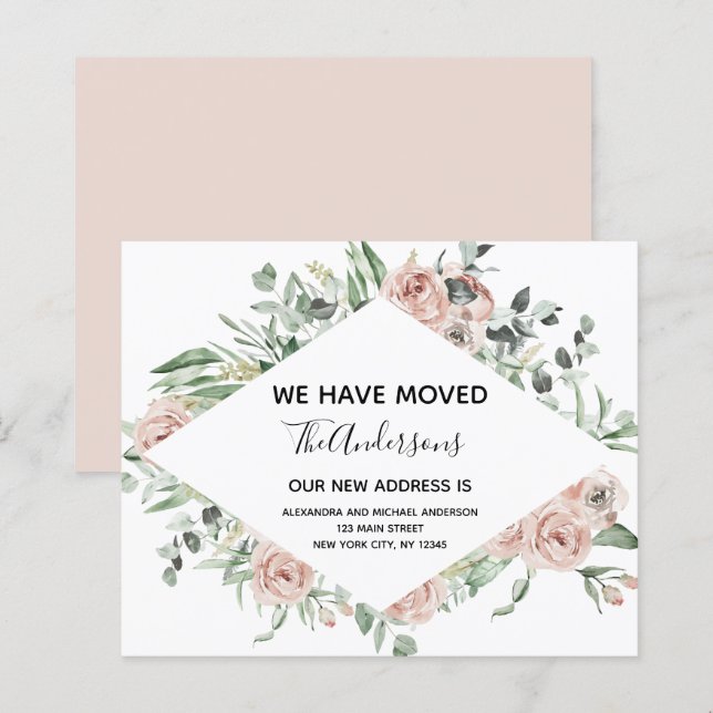 Budget Dusty Pink Floral Moving Announcement (Front/Back)