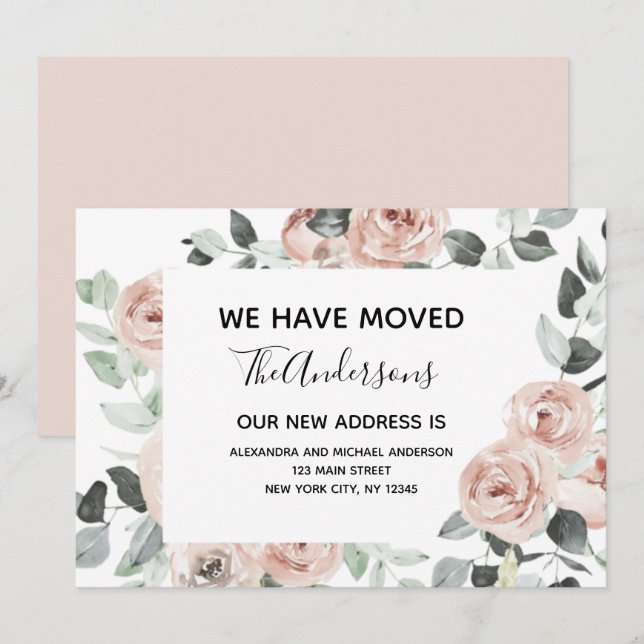 Budget Dusty Pink Floral Moving Announcement (Front/Back)